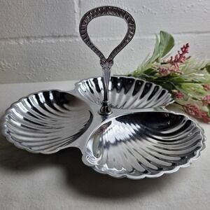 Vintage Irvinware Chrome 3 Section Shell Server Tidbit Tray Made in USA